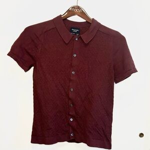 Men's Burgundy/Maroon Sweater Polo Shirt Abercrombie & Fitch Stretch XS